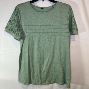 Women's Antomet Large Green Top Shirt Casual Sleeve Detail T-shirt Comfy Cute
